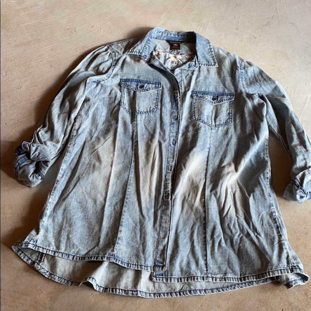 Multiples Small Embroidered Floral Button Up Shirt - image 1